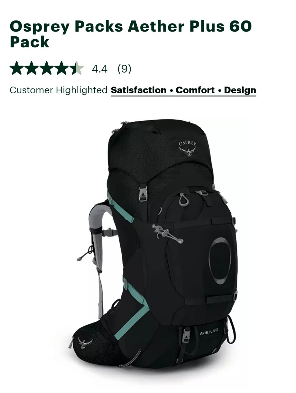 Osprey Pack Aether Plus 60 Ag Men's - Blue - Adjustable Torso Load-Capacity